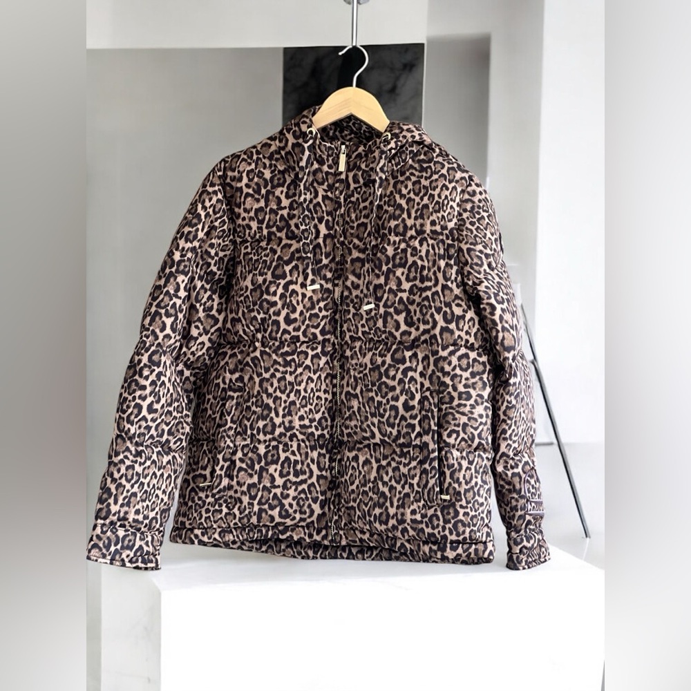 Michael Kors Leopard Print Women's Hooded Coat In Size M - Picture 10 of 16